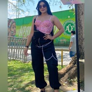 Pink Embellished Crop Top